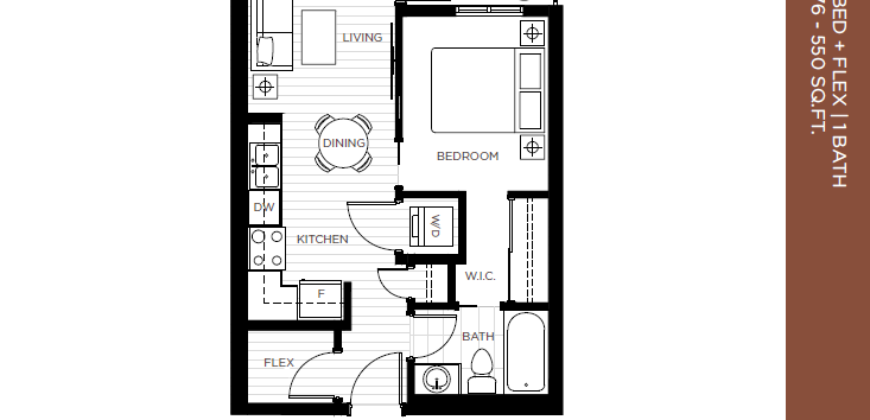 LANGLEY – UNITY – 1 BEDROOM + FLEX, 1 BATHROOM CONDO